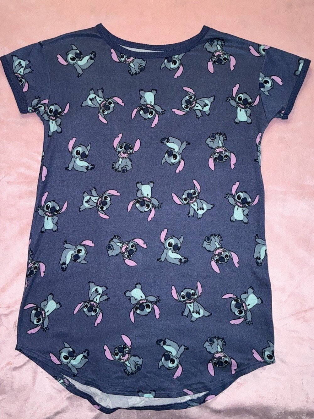 Disney Lilo & Stitch All Over Print Gray Blue Women S Cotton Blend Cartoon Shirt
